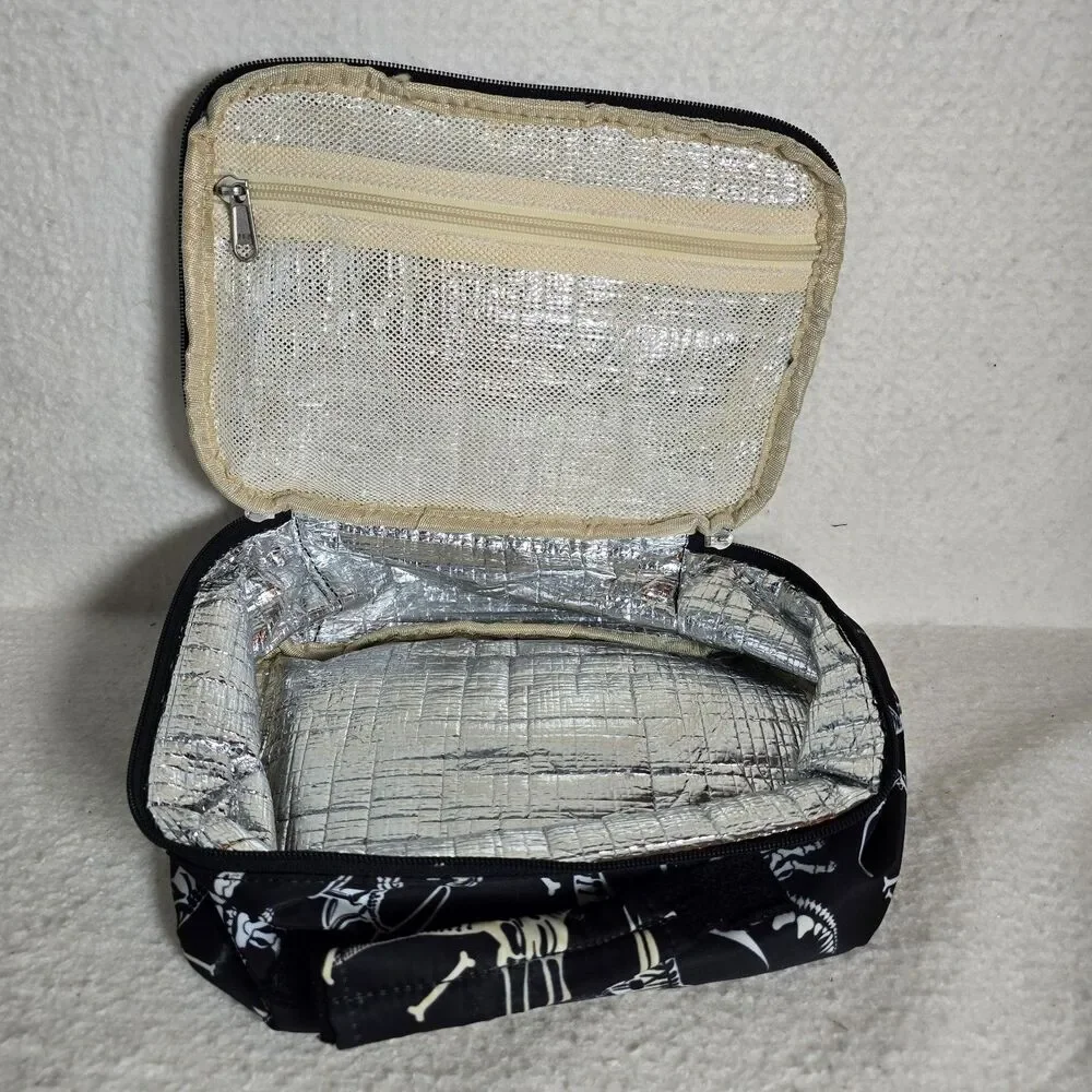 Black Backpack White T-Rex Dinosaur Skeleton Pattern And Matching Lunchbox